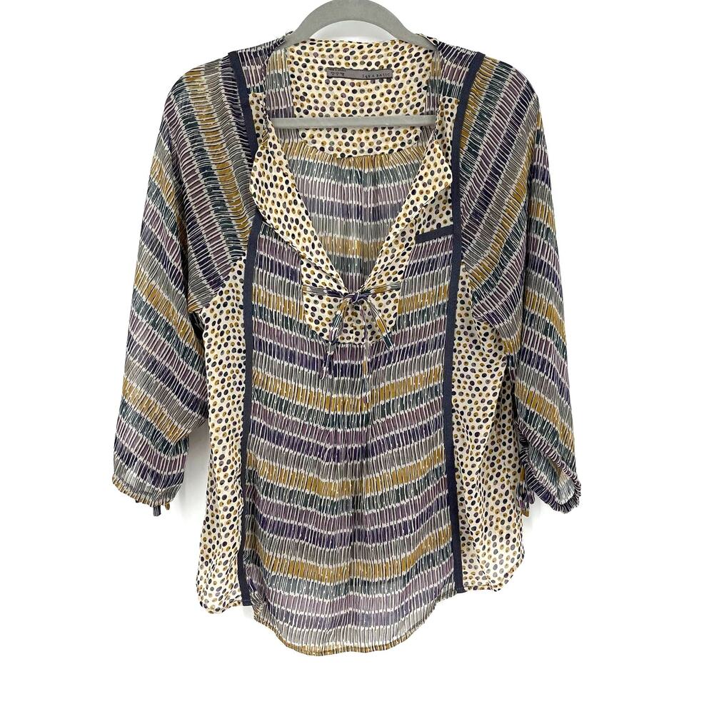 Zara‎ Boho Sheer Peasant Blouse Medium Multicolored V-Neck